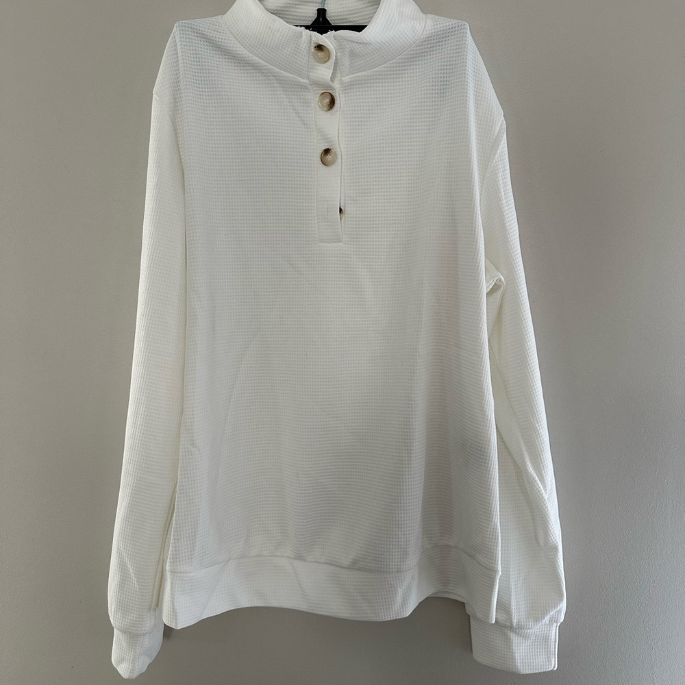 Women’s White Quarter Button-Up Pullover